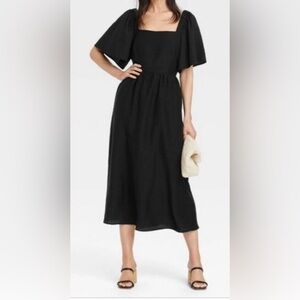Sundress Black Smocked A-Line Midi Skirt